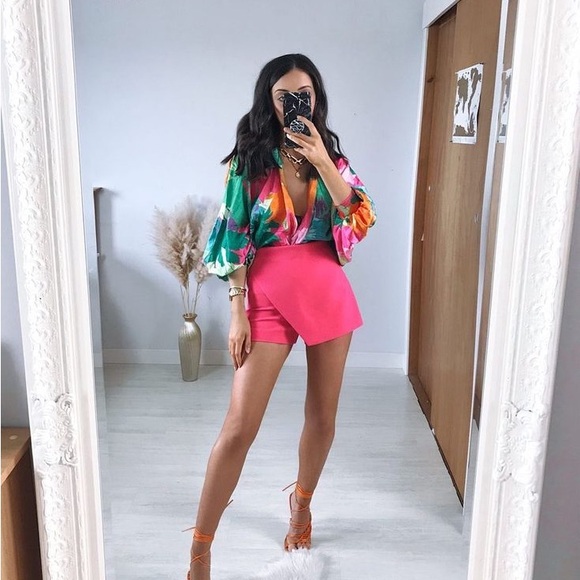 Zara High Rise Asymmetric Skort in Hot Pink - Picture 2 of 9